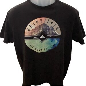 QUIKSILVER “All Down the Line” Black Surf Tee Shirt Men L Large